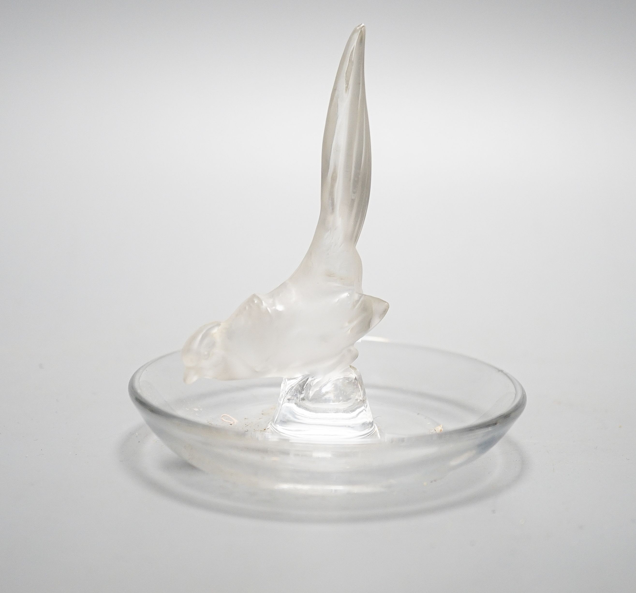 A Lalique glass pin tray, height 11cm